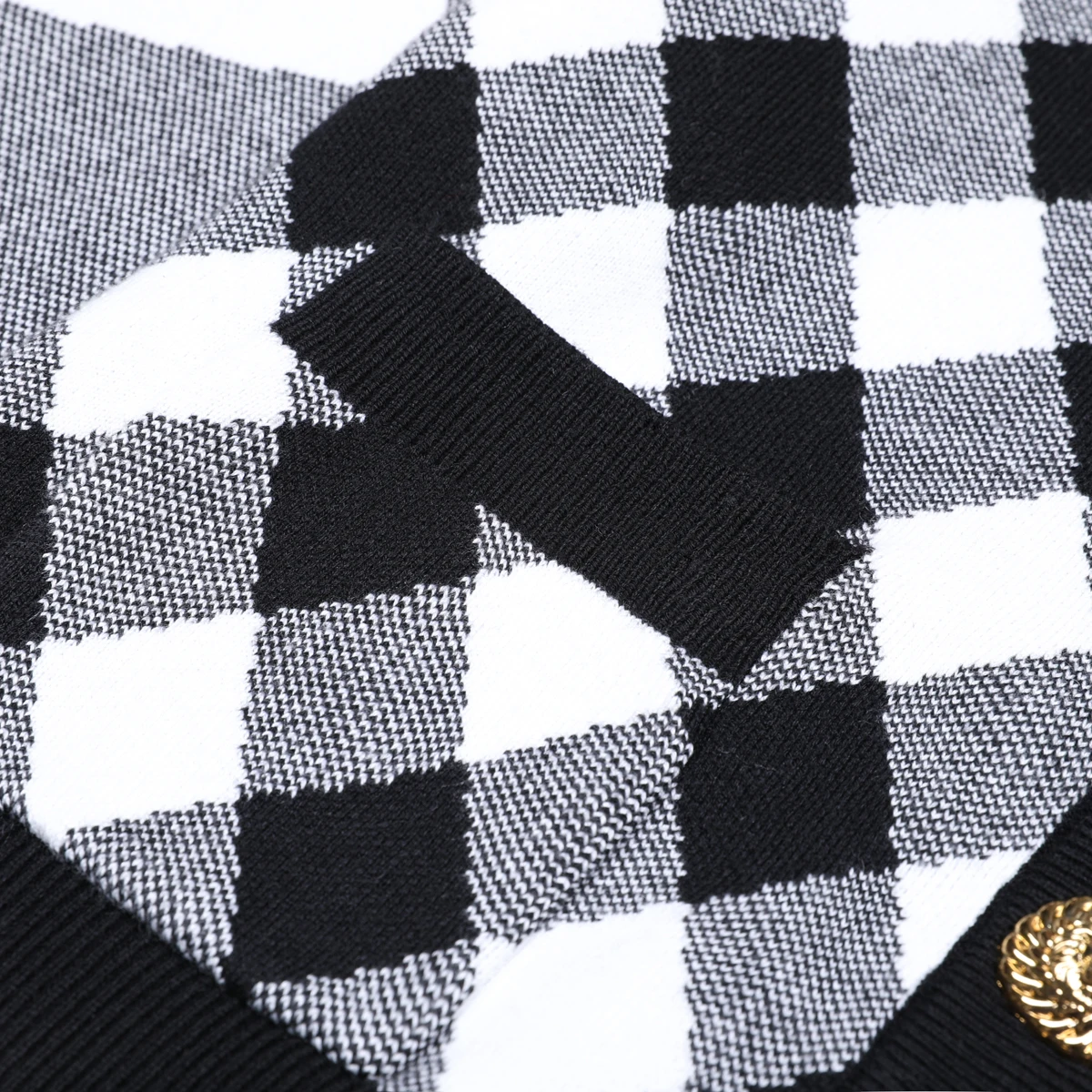 Primavera nuevo temperamento de moda de alta calidad elegante suéter de punto de manga larga cuello redondo cárdigan a cuadros chaqueta de lana