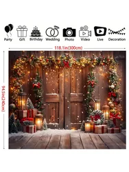 Christmas background banner |Country Barn Door with Christmas tree and presents| Background decorations for holiday party photos