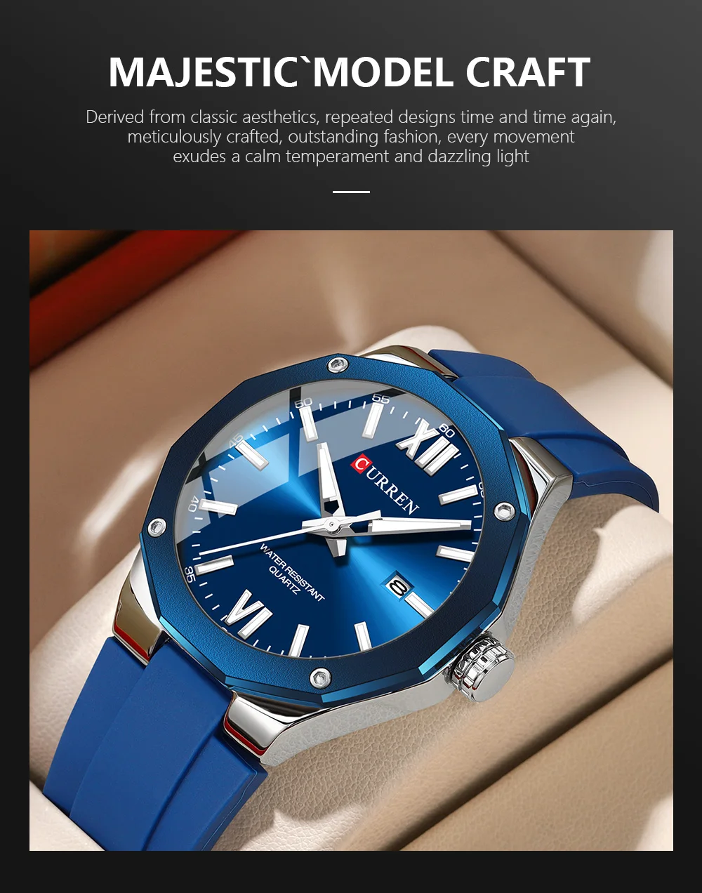 CURREN Einfache Luxus-Herrenuhren Neue Business-Quarz-Armbanduhr mit Silikonarmband Leuchtende Zeiger Wasserdichte Uhr – Detail 4