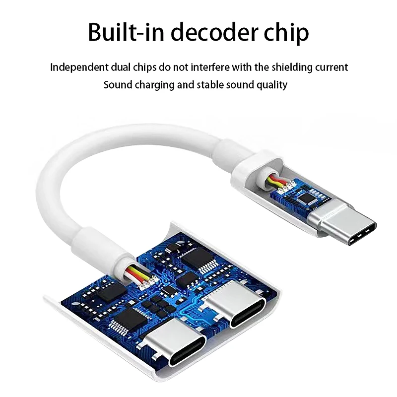 2 in 1 Dual Type C Headphone Adapter USBC Splitter Jack AUX Audio Charging Converter for Huawei Samsung Xiaomi