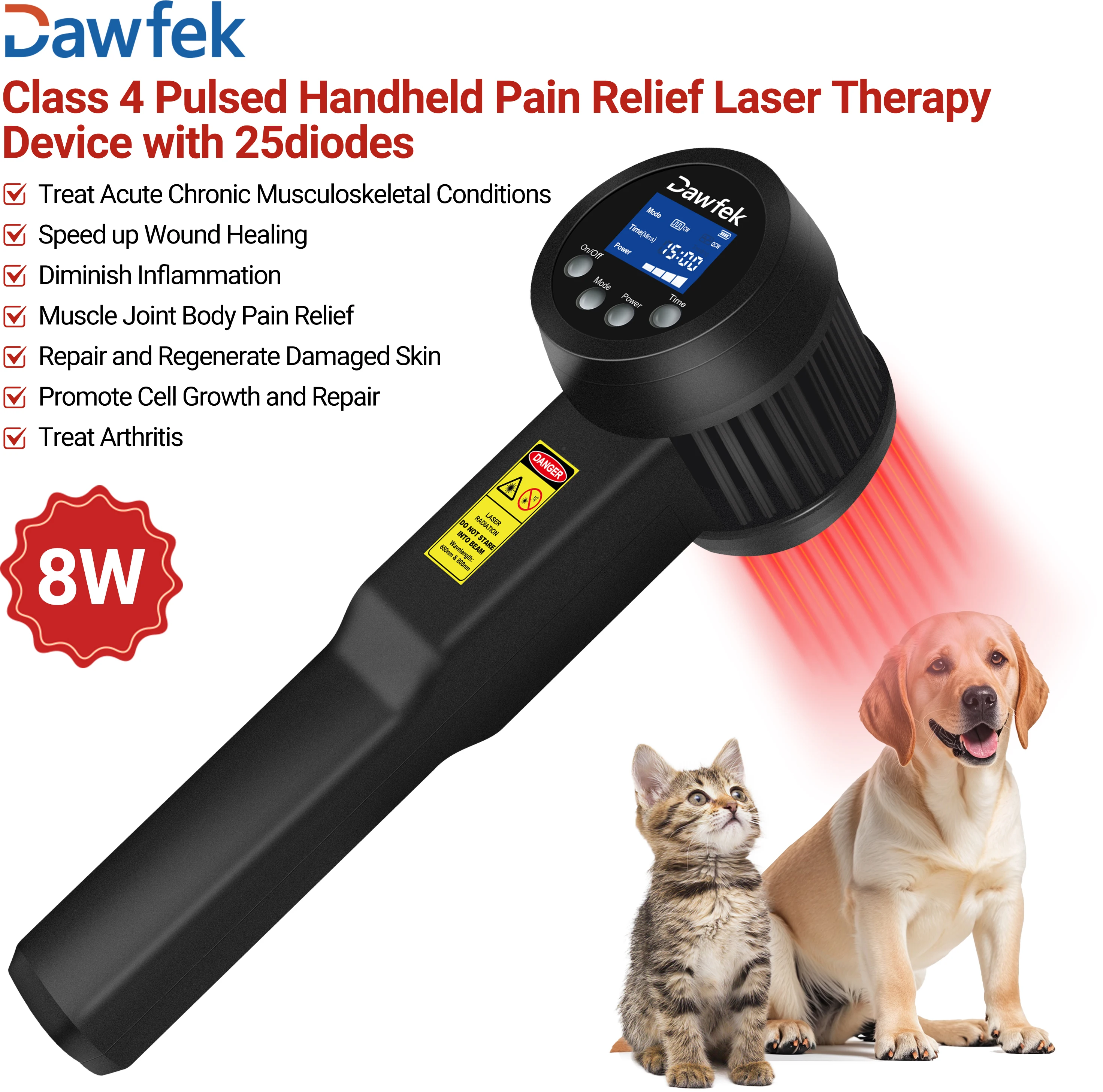 Dawfek Cold Laser Therapy Device 10X808nm 15X650nm Best At Home Red Light Therapy For For Human Pain Relief Knee 8W