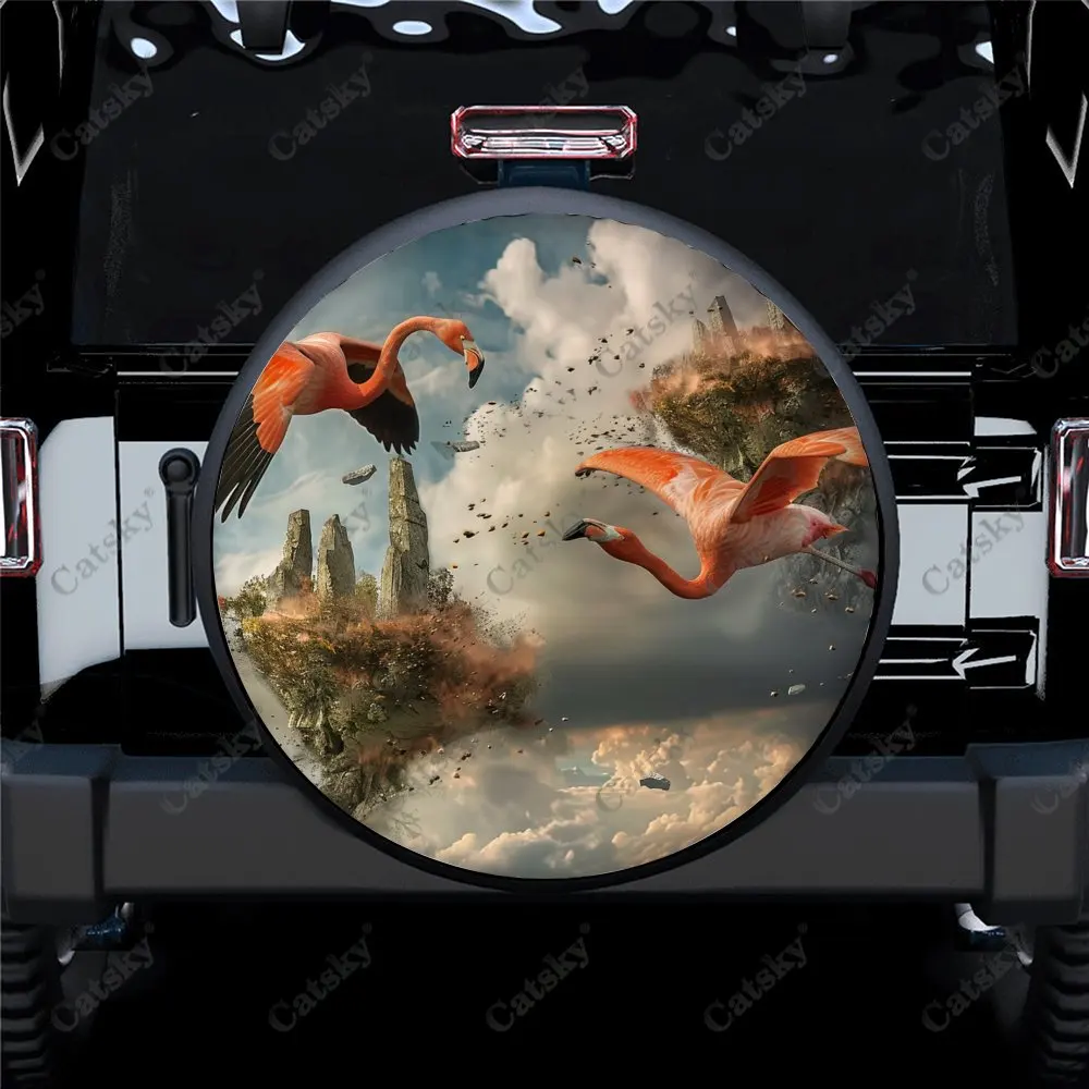 Flamingos Spectacular Scenery Universal Car Spare Tire Cover Auto Accessories Wheel Protect for Trailer SUV Truck Camper14-17in