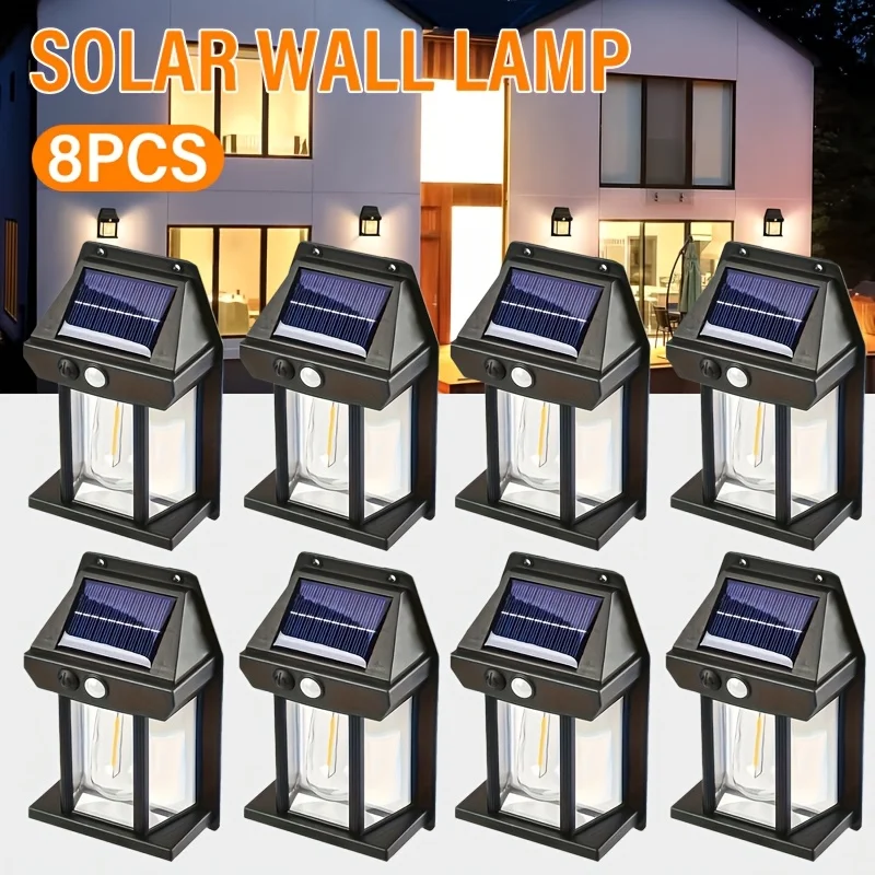 1/2/4/8Pcs Solar LED Wall Light Outdoor Motion Sensor Light with 3 Modes Waterproof for Patio Deck Porch Barn Garage