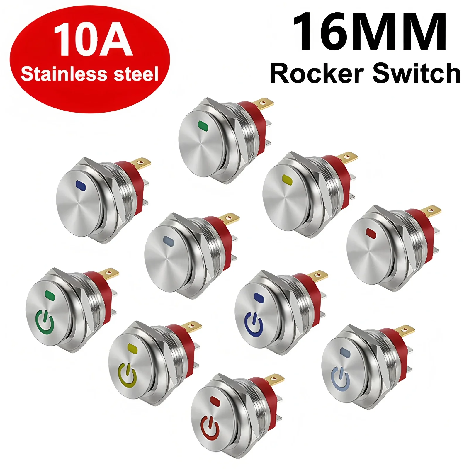 

16mm Metal Button Stainless Steel Rocker Switch 12V/10A Toggle Switch 220V/6A ON-OFF self-locking 3-Pin button Apply to Car boat