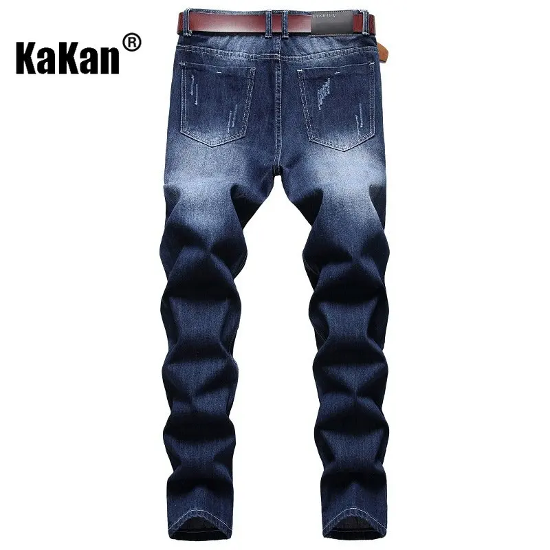 Kakan - Straight Tube Washed White Men's Jeans, New Summer Blue Jeans Men's Pocket Decoration K02-56