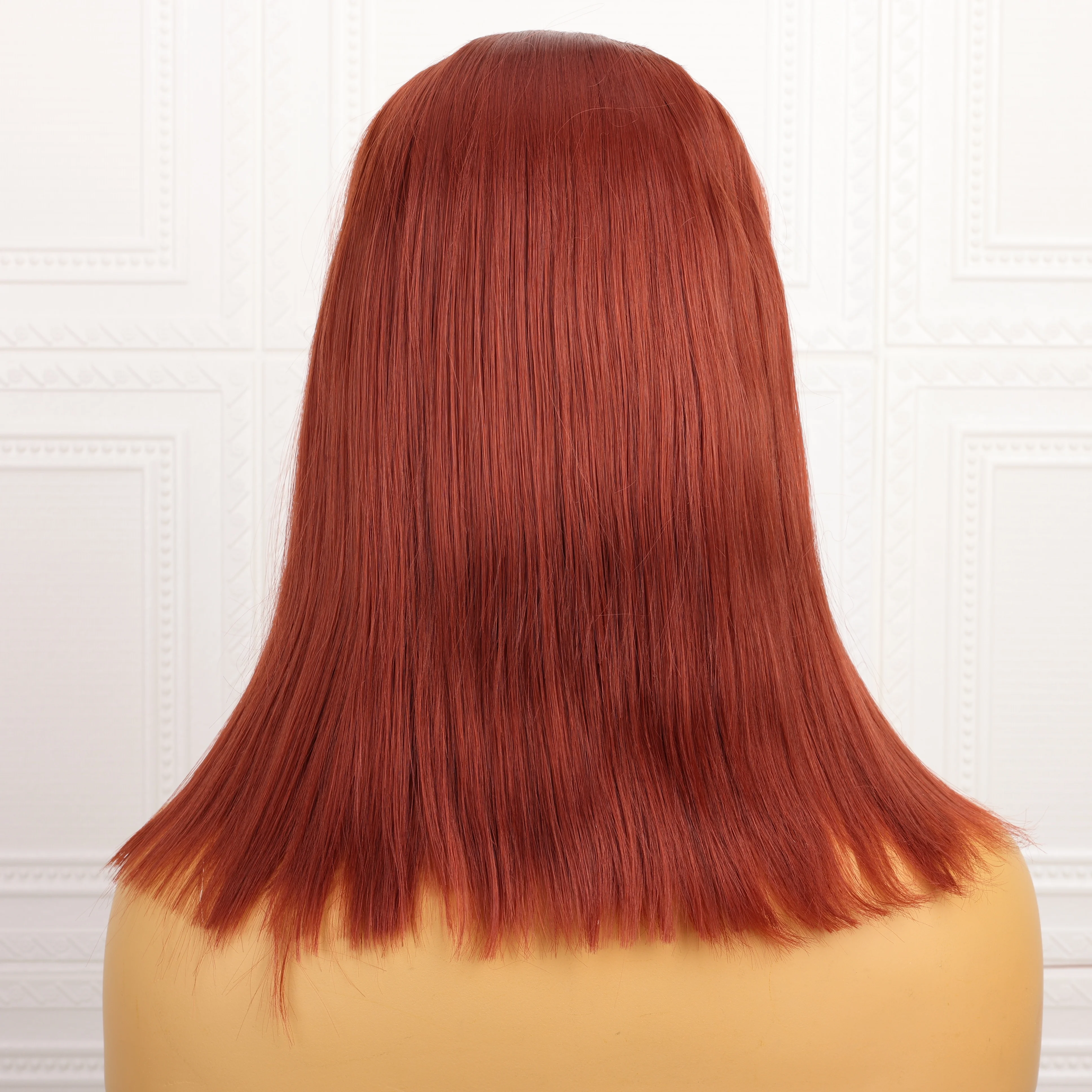 Orange-Red Synthetic Mid-length Lace Wig 180 Density Cosplay Travel Daily Wear Straight Hair Wig Fashion New Style Front Lace