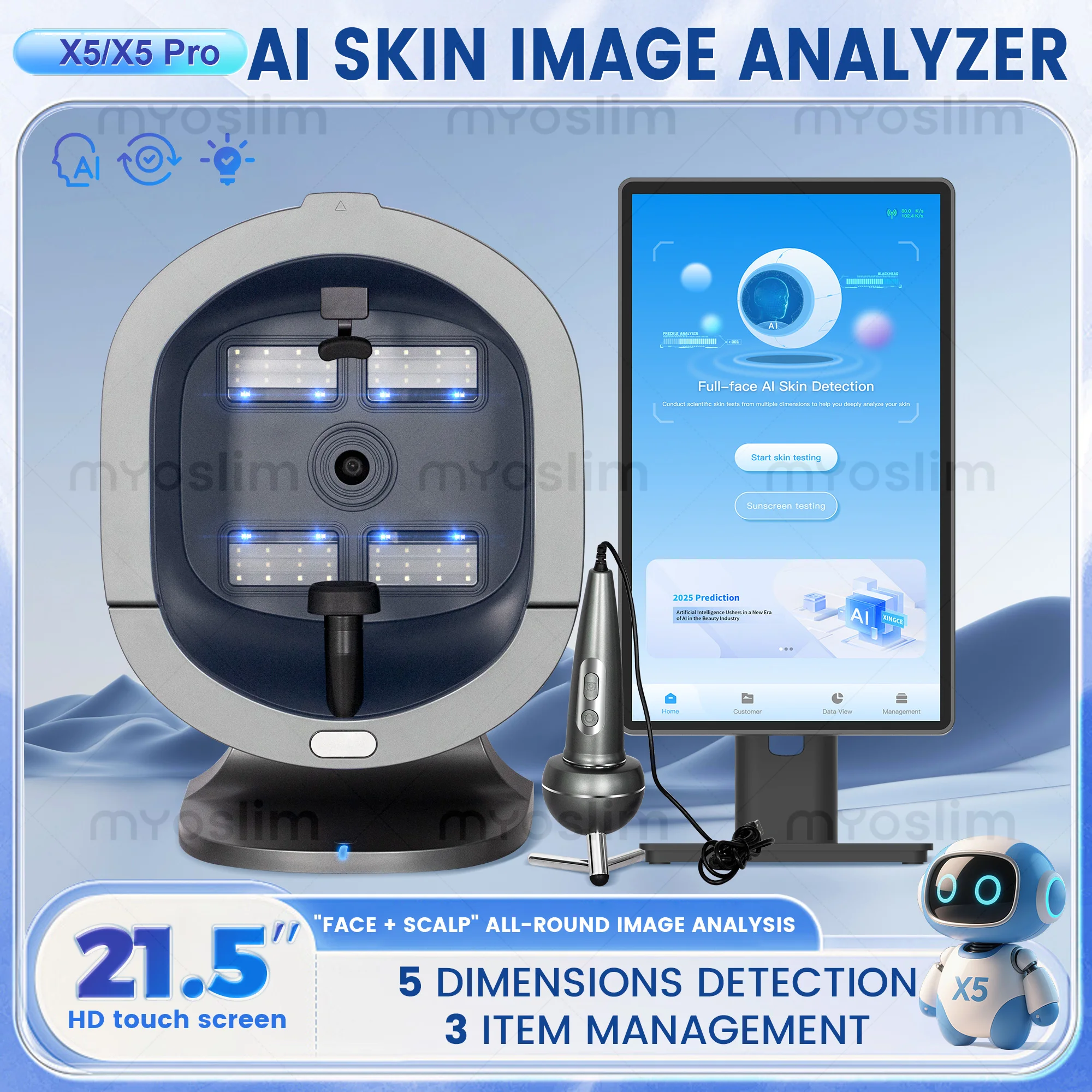 

New Skin Analyzer X5 Pro AI Intelligent Detection 9 Spectra 36MP Industrial Camera Scalp Microscopic Detection Facial Detector