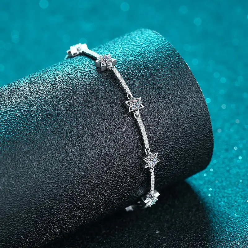 

Platinum PT950 Micro-set Star of David with Ten Diamonds 1-Carat Moissanite Bracelet