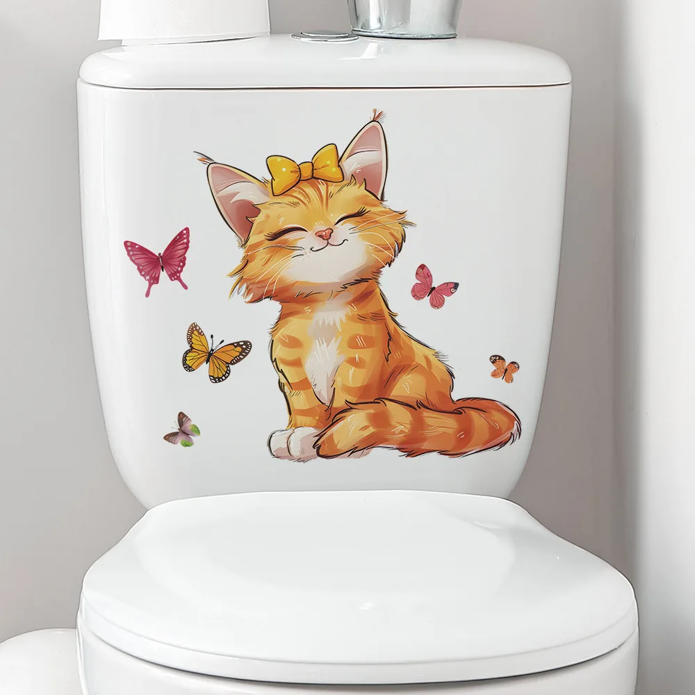 Lovely Kitten Toilet Stickers Wall Decals 3d Hole Cat Animals Mural Art Home Decor Refrigerator Posters