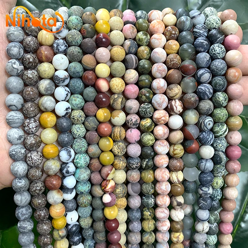 Natural Matte GemStone Beads Turquoises Quartz Jaspers Round Beads Diy Bracelet Necklace for Jewelry Findings 15