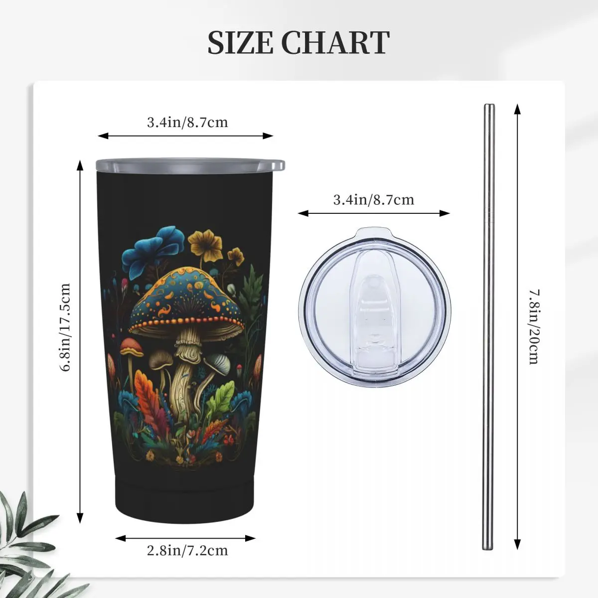 Shroom Dark Trippy Mushroom Stainless Steel Tumbler Vacuum Insulated Mug Thermal Cold Cups Straw With Lid 20oz