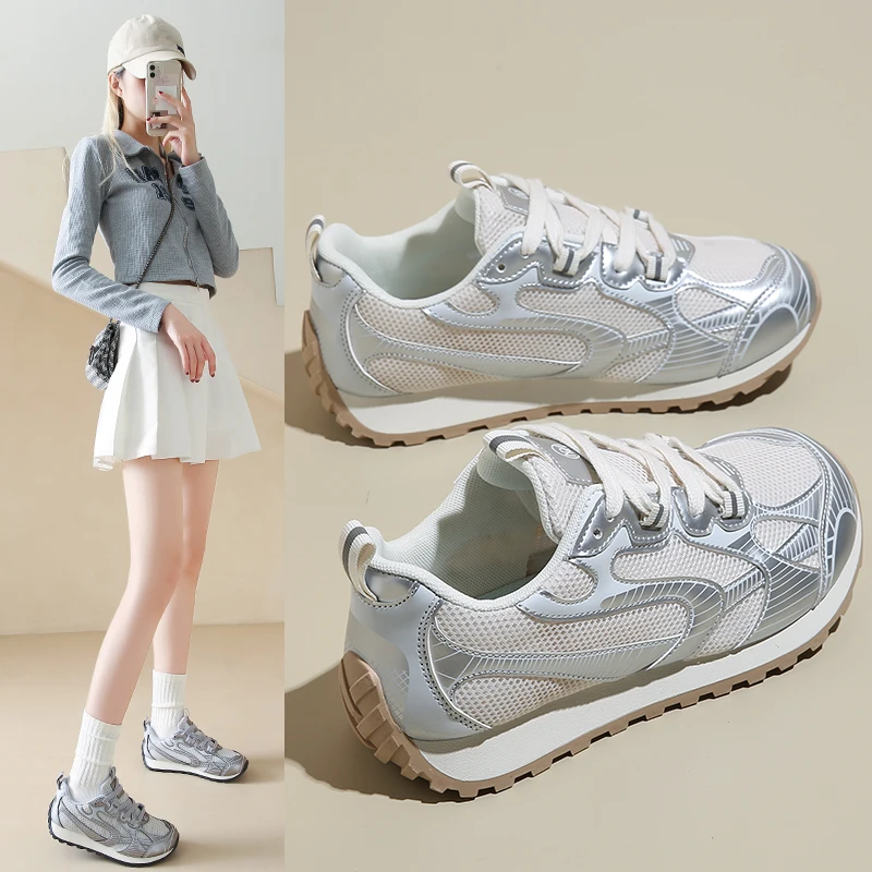 

Luxury Silver Women Golfer Sport Sneakers Breathable Mesh Female Fitness Golfing Trainers Designer New Lady Golf Shoes