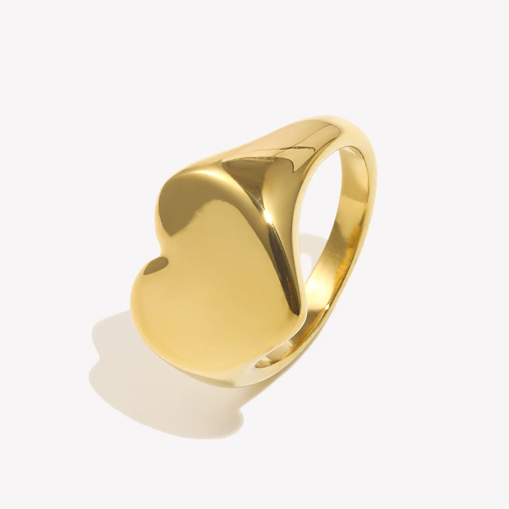 E.B.belle Stainless Steel Fine Polished Wide Large Heart Finger Rings Stainless Steel Hypoallergenic Rings For Female Jewellery