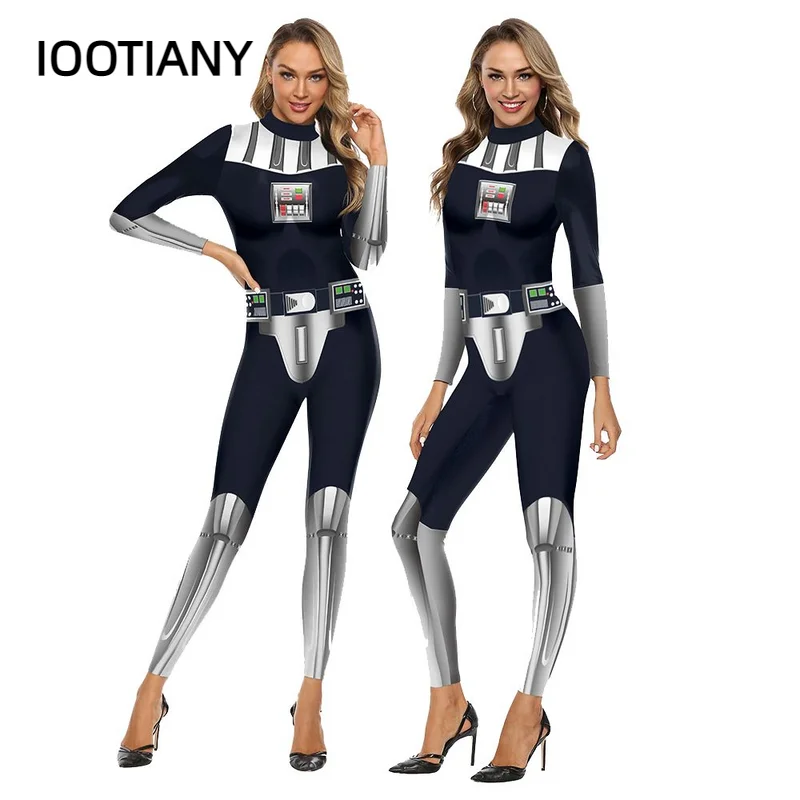 

IOOTIANY Robot Punk Skeleton Steampunk 3D Digital Printing Cosplay Costume Women Spandex Zentai Bodysuits Jumpsuits