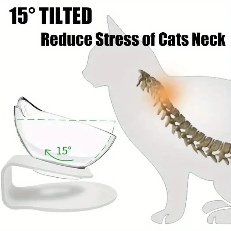 أوعية مزدوجة مرتفعة للقطط والكلاب بزاوية 15 درجة مع حامل - مضادة للاختناق، حماية للرقبة، مقاومة للانسكاب، سهلة التنظيف