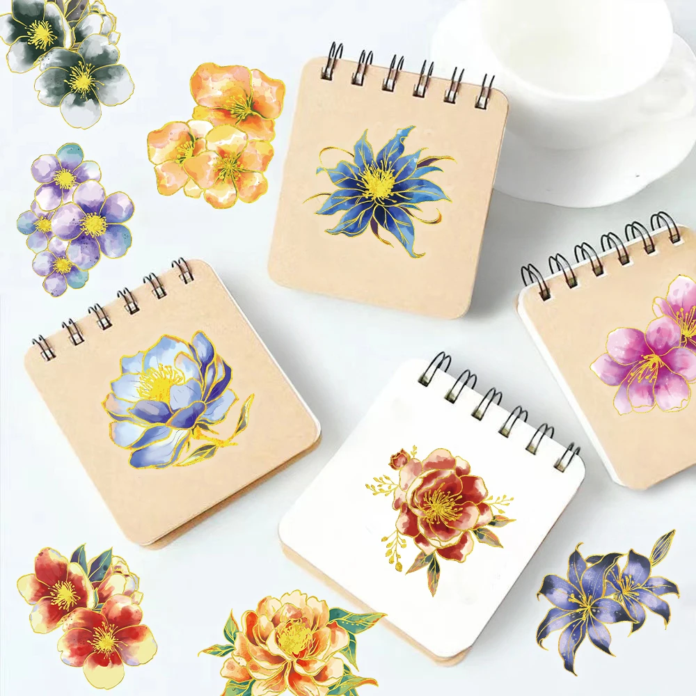 50PCS Creative Elegant Floral Hot Stamped PET Transparent Material Stickers DIY Decorative Phone Case Personalized Stickers