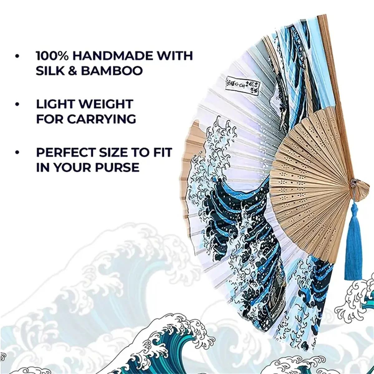 1pc, Japanese Folding Fan Handmade Decorative Kanagawa Wave Foldable Fan Handheld Vintage Hand Fans For Women Portable Folding F