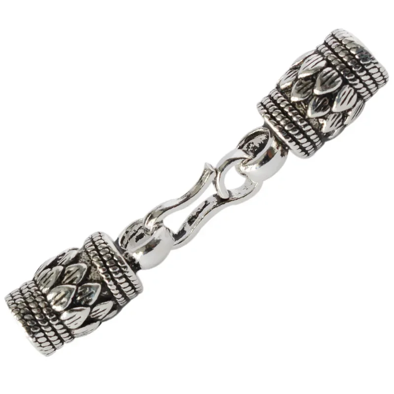 Embout de cordon en cuir avec fermoir en S en argent sterling 925 massif antique, résultats/composants de bricolage de bijoux en argent thaïlandais 1