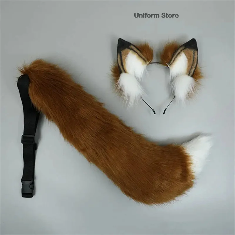 Peludo COS Anime bestia Animal orejas sombreros gato zorro oreja cola conjunto lobo diadema con orejas accesorios de Cosplay para fiesta Kawaii accesorios para el cabello