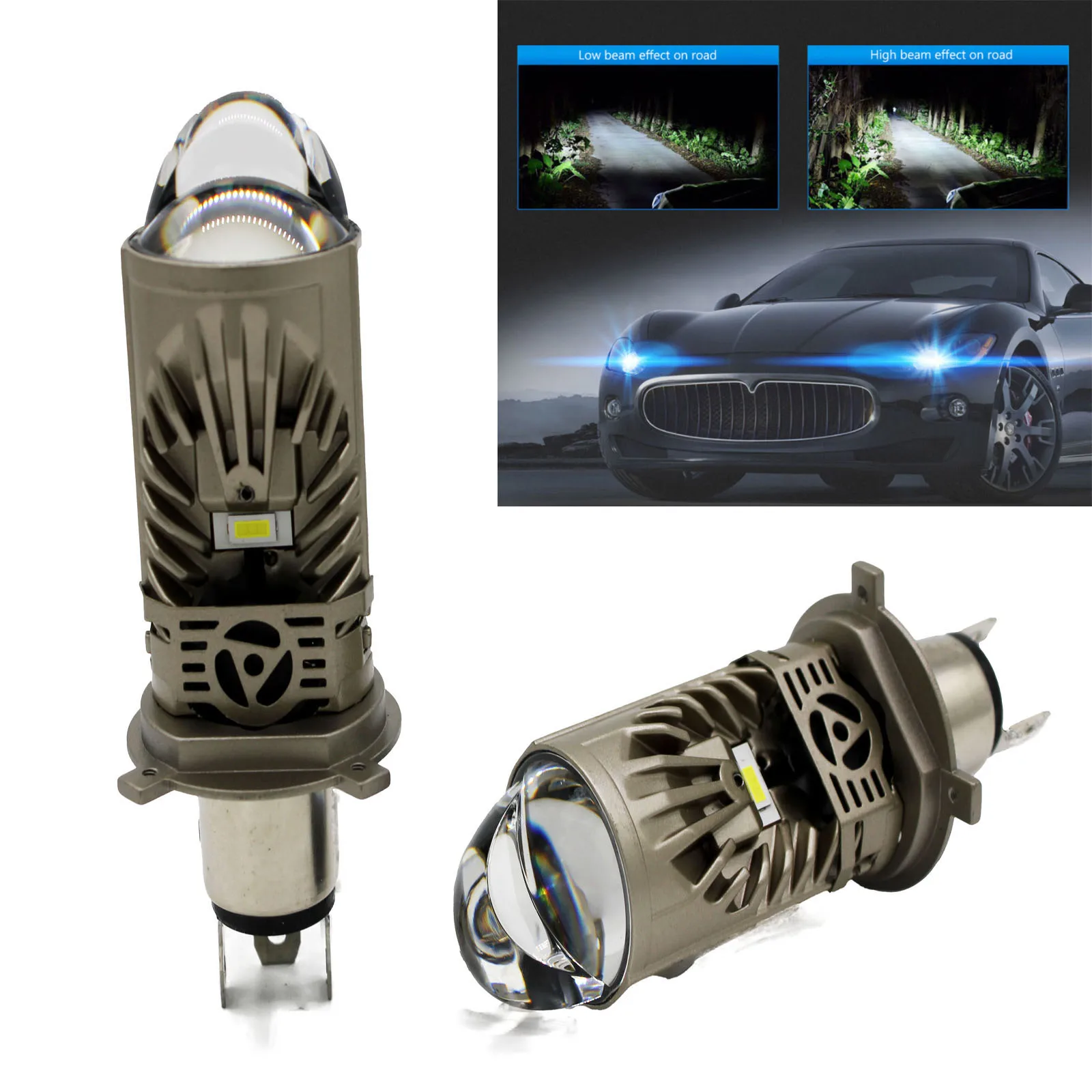 Pair 9003/H4 Mini Projector Lens LED Headlight 13000lm Bulbs Conversion Kit High&Low Beam 6000K Bright White