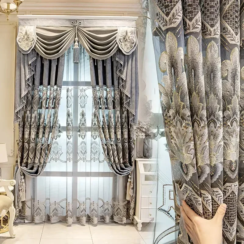 European Style Luxury Green Curtains For Living Room Bedroom Dining Window Drapes Blackout Embroidery Curtains Customize