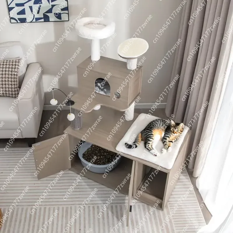 Modern 2-in-1 Cat Tower with Litter Box Enclosure Indoor Cat Tree & Scratcher