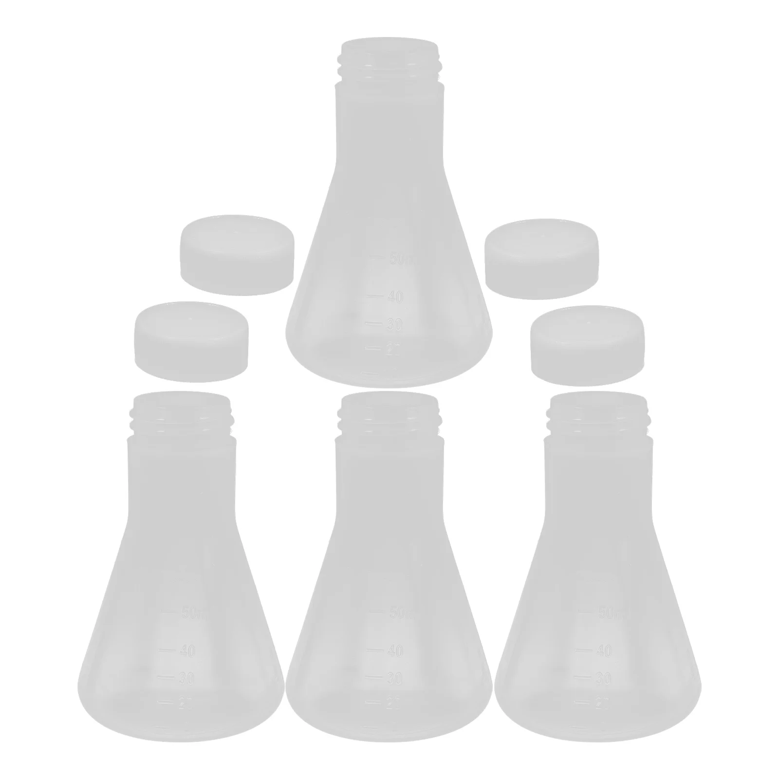 

4pcs Plastic Triangular Flask with Lid 50ml Clear Scale Chemistry Lab Conical Beaker Erlenmeyer Bottle Wide Mouth Anti Spill