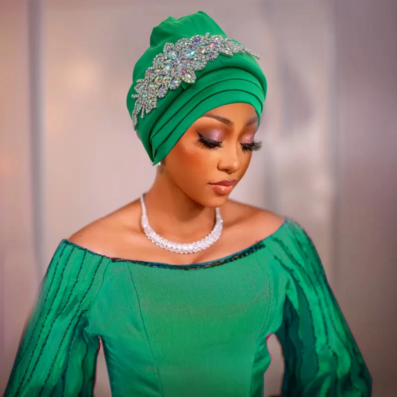 Diamentowa czapka turbanowa dla kobiet Modne okłady na głowę dla afrykańskich kobiet Nigeria Wedding Party Hat Auto Gele Headtie