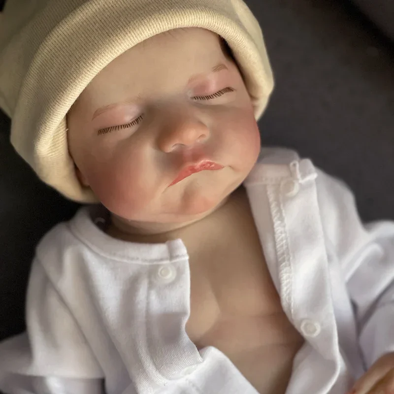 19inch Levi Newborn Reborn Sleeping Baby Doll Full Vinyl Body with 3D Skin Multiple Layers Painting Visible Veins Soft Touch