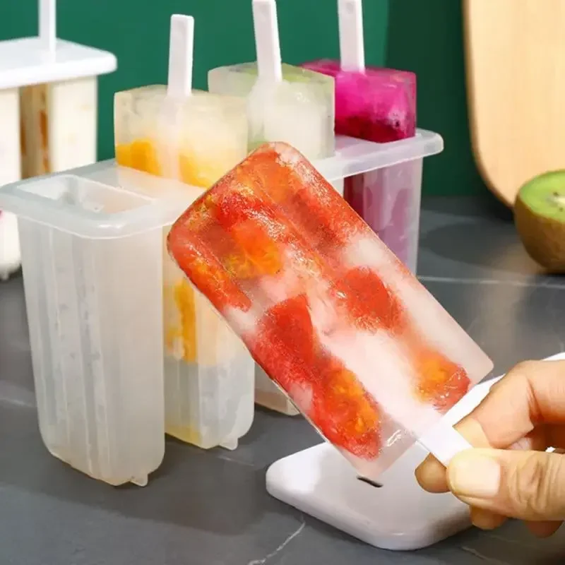 1-10PCS 4-Cell Ice Pop Mold with Lid DIY Popsicle Maker BPA Free Reusable Plastic Freezer Tray Homemade Ice Cream Snow Cone Mold