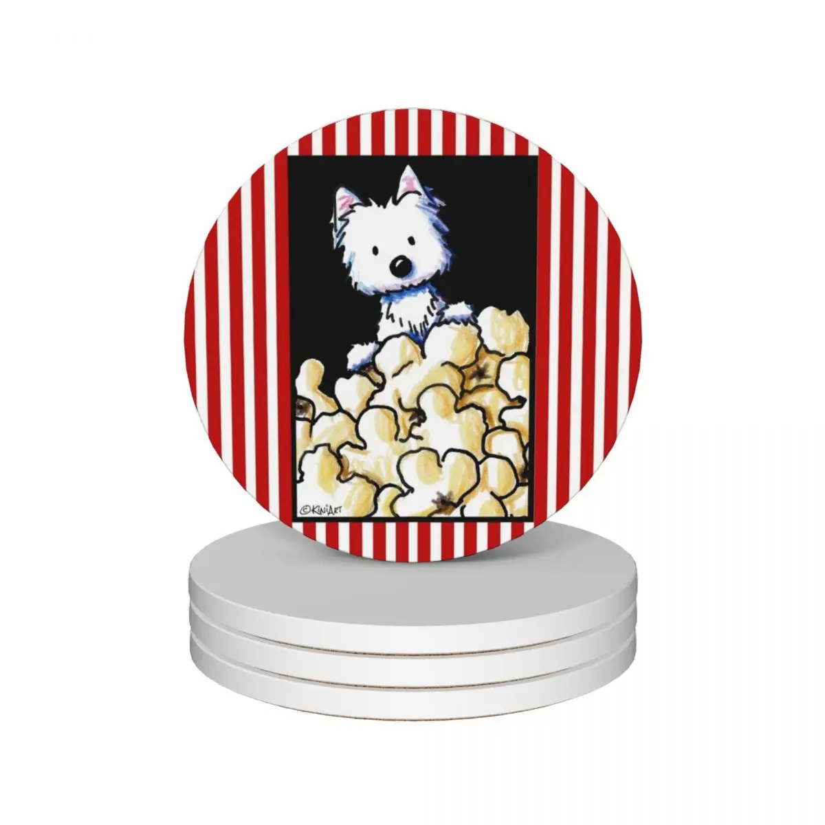 

Westie Popcorn Lover Ceramic Coasters (Set of 4) animal ceramic set plate tile Coasters