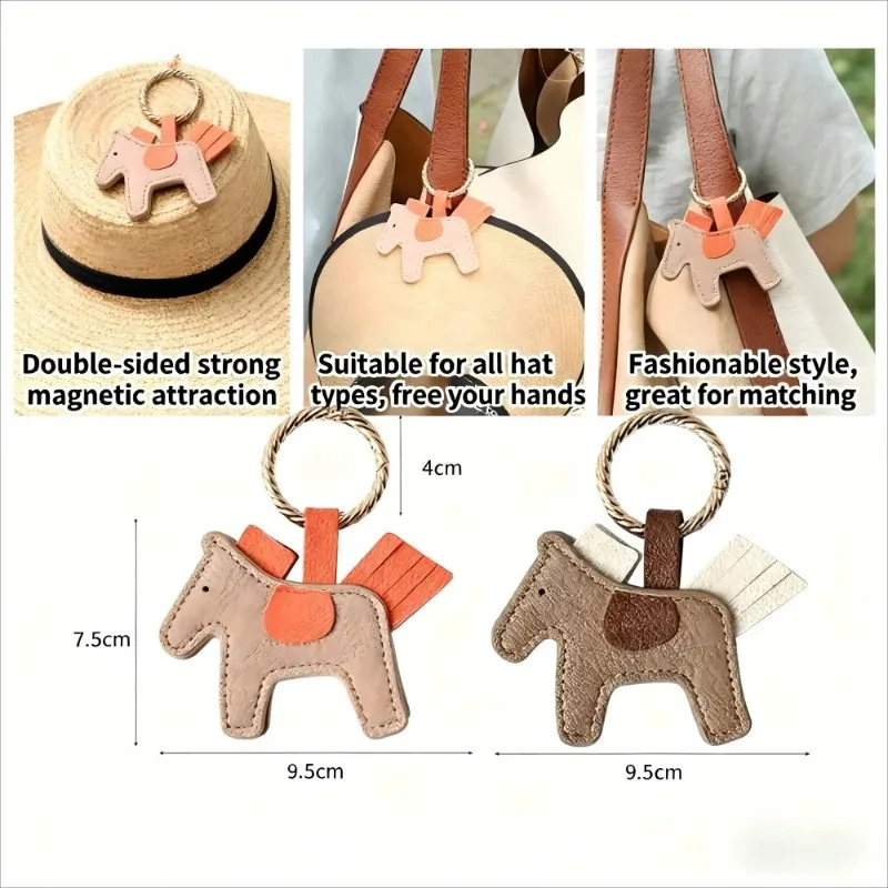 Pony Magnetic Hat Clip Portable Leather Holder for Travel Outdoor Hands-Free Bag Clip Multi-purpose Sun Hat Storage Accessory
