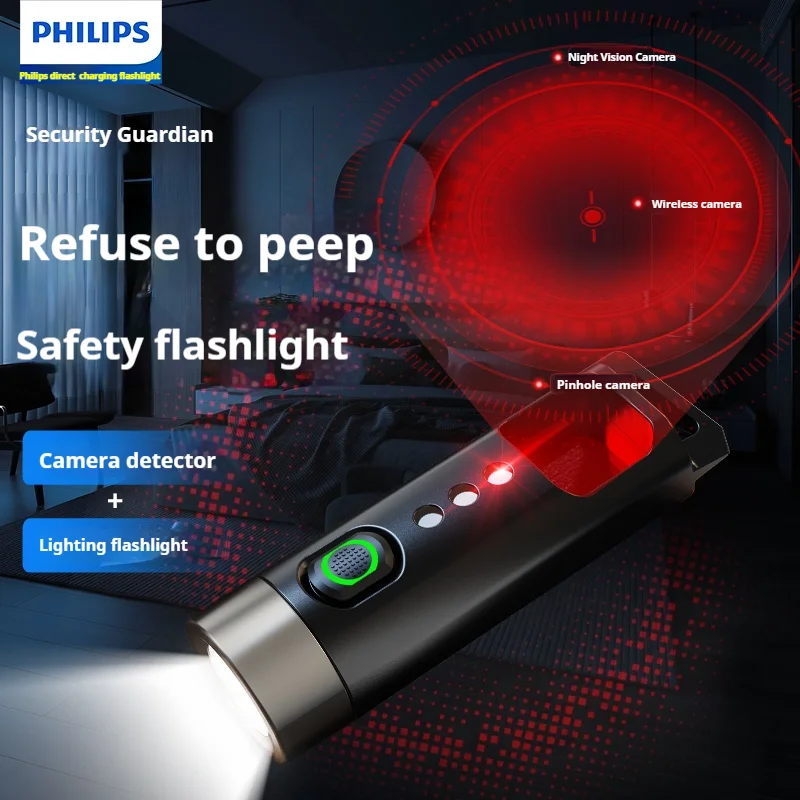 Philips-Lanterna Iluminada, Detector de Câmera, Cauda Fora da Caixa, Tipo-C, Porta de Carregamento Oculta, Segurança