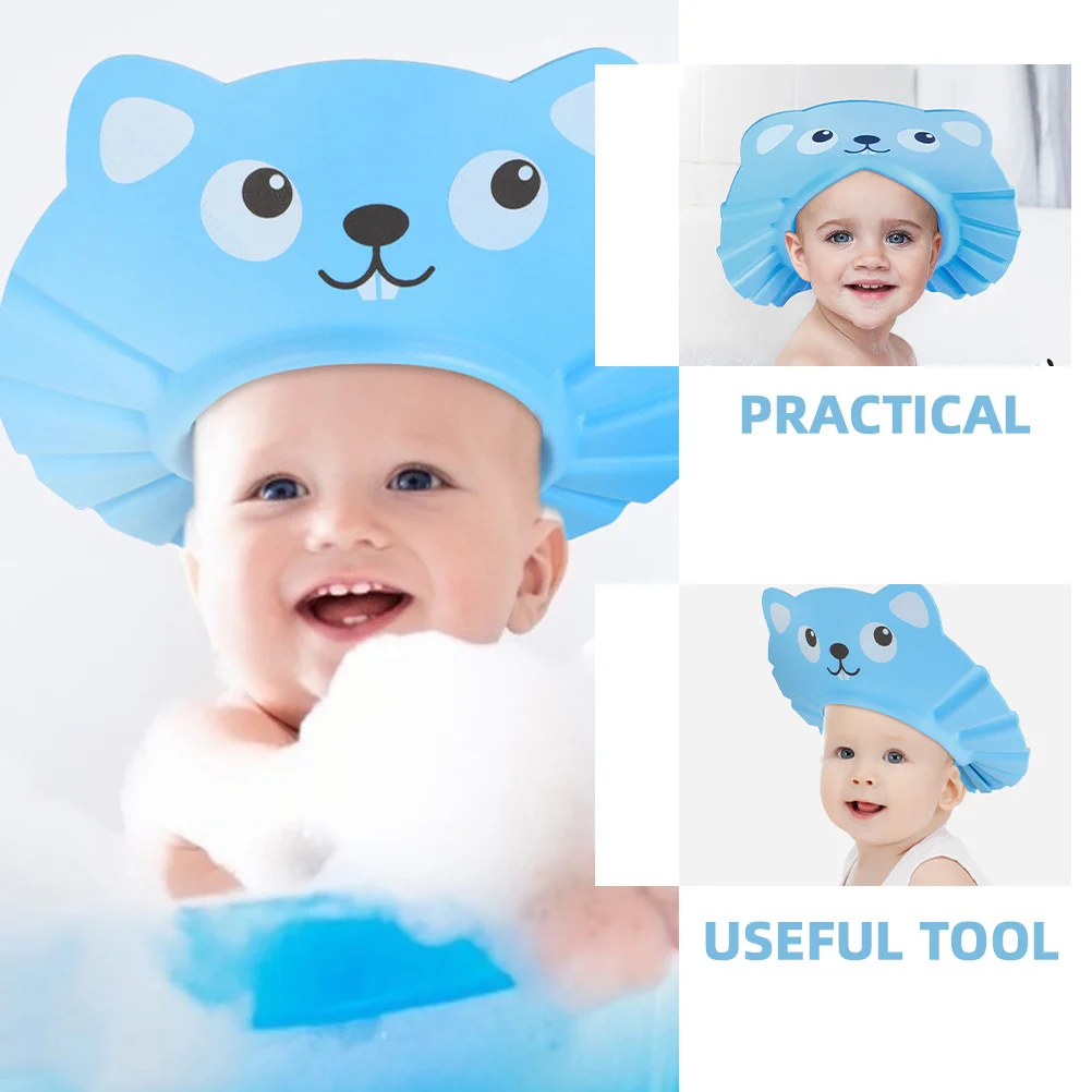 หมวกอาบน้ำเด็ก 2 ชิ้น ปรับขนาดได้ หมวกอาบน้ำเด็กเล็ก ลายการ์ตูน ป้องกันน้ำเข้าตา หมวกกันน้ำสำหรับเด็ก ป้องกันน้ำเข้าตา