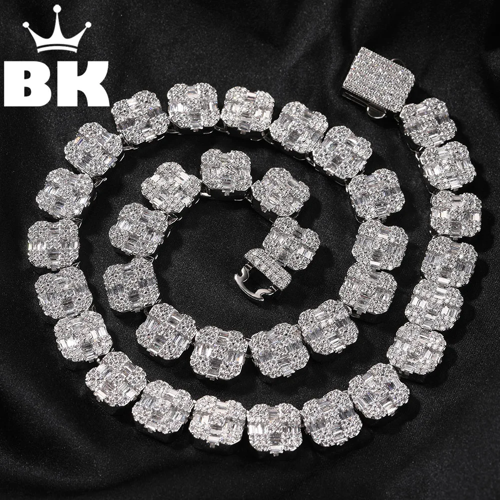 

THE BLING KING 12mm Square Chain Necklace Micro Paved Baguette Cubic Zircon Cross Charm Link Gift For Women Men Hip Hop Jewelry