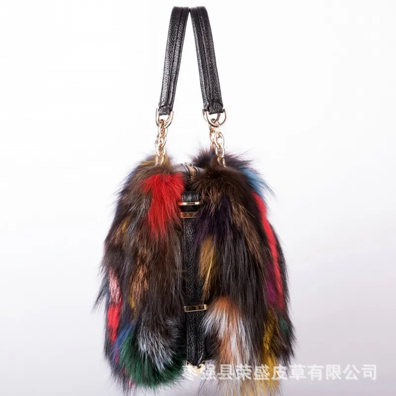 Korean version of fashion fur bag female autumn and winter new real hair hand color fox fur bag