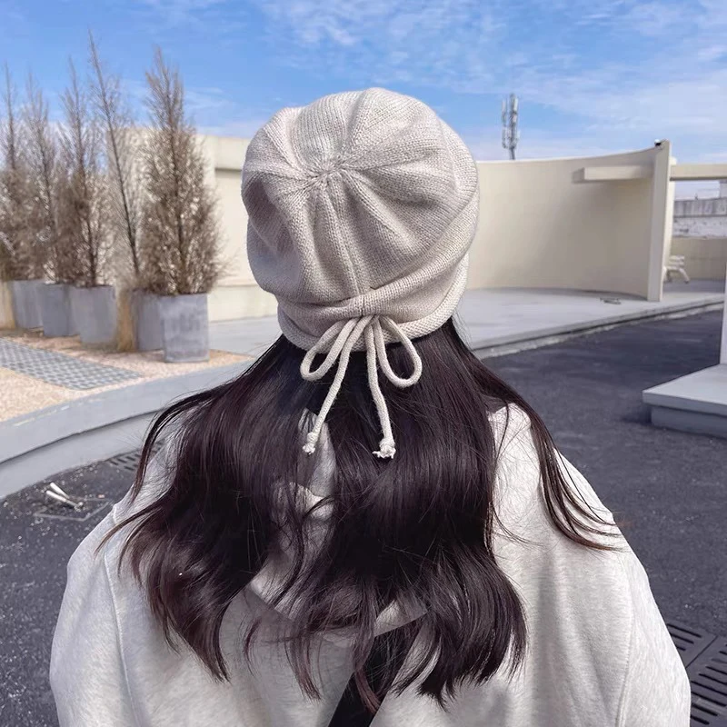 Fashion Beanie For Women Autumn Winter Ear Warm Skullies Cap Solid Color Bonnet Hat