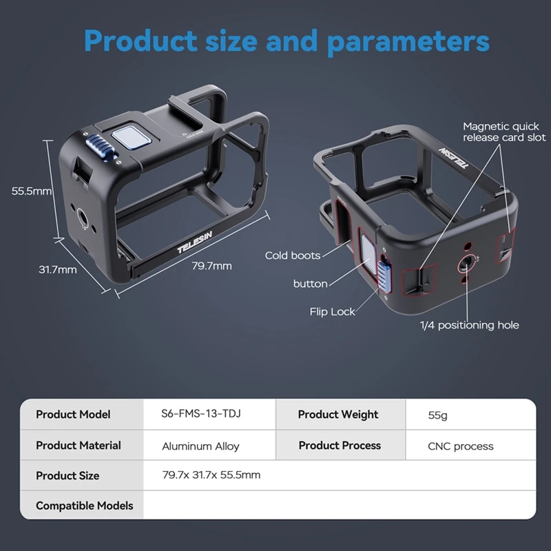 TELESIN Fordji OSMO Action 3 4 5Pro Custodia protettiva per pattino doppio clod Fordji Action 3 4 5Pro Shell