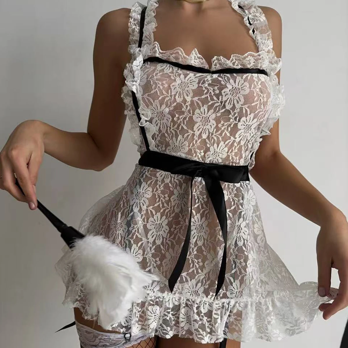 Lace Bralette Set - Mode française, contraste industriel lourd, dentelle