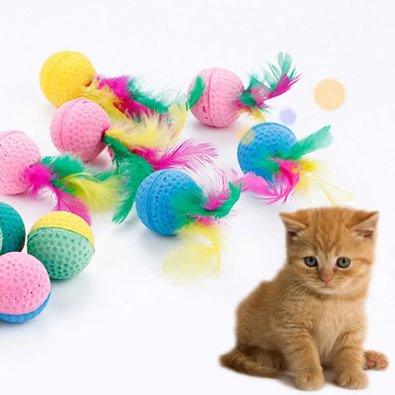 Pet Toys Latex Ball Cat Toy Foam Ball Feahter Kitten Playing Cats Ball Toy