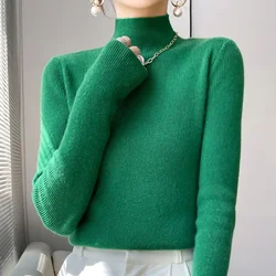 2024 Autumn Winter Women Sweater Slim Fit High Strecth Pullovers  Long Sleeve Inner Wear Mock Neck Knitted Korean Fashion Jumper