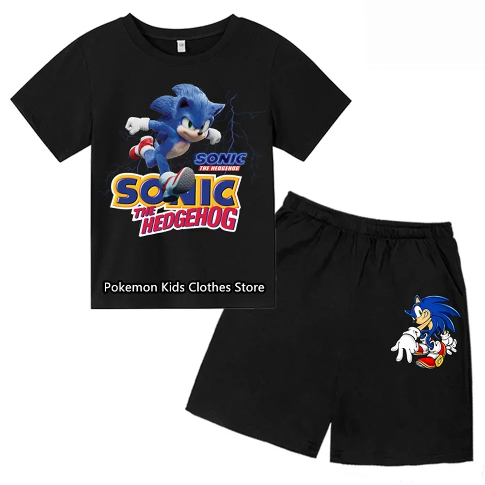 Kuromi-Camiseta de manga corta para niños y niñas, conjunto de ropa informal de Mickey Mouse, Sonic, verano, novedad