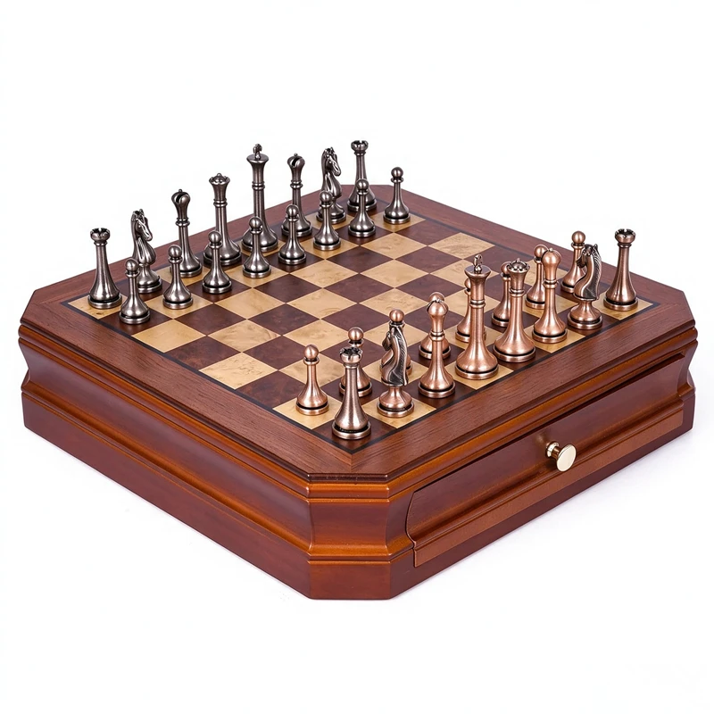 Chessboard 30.5cm/12inch international chess set with metal pieces includes 2 additional queens. various holiday gifts.