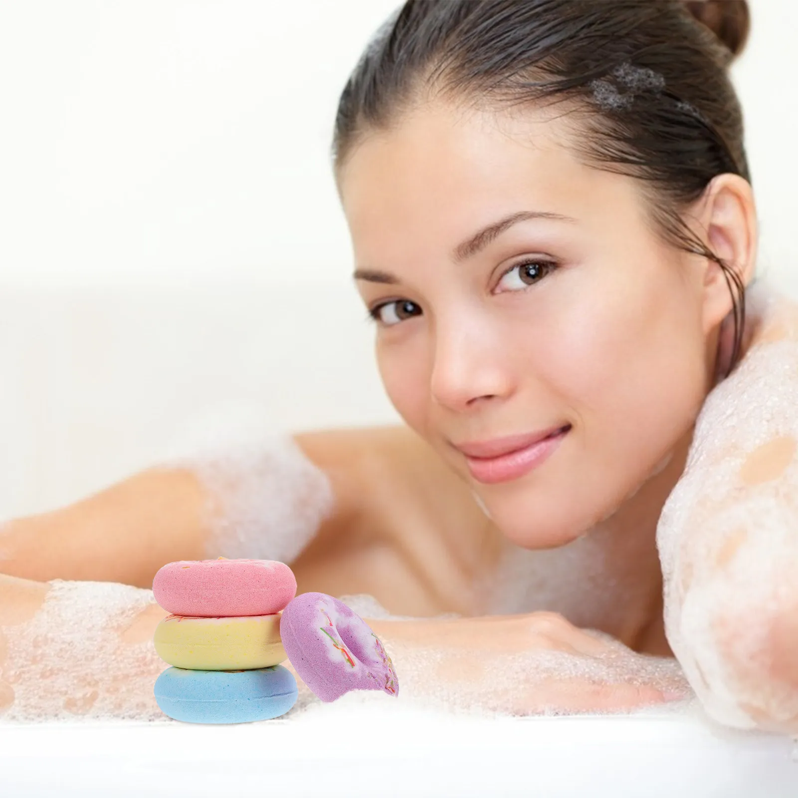 

4Pcs Bath Salt Balls Doughnut Shape Adorable Spa Relaxing Bubble Shower Salt Bombs Set Gift Bathing Bubble Balls