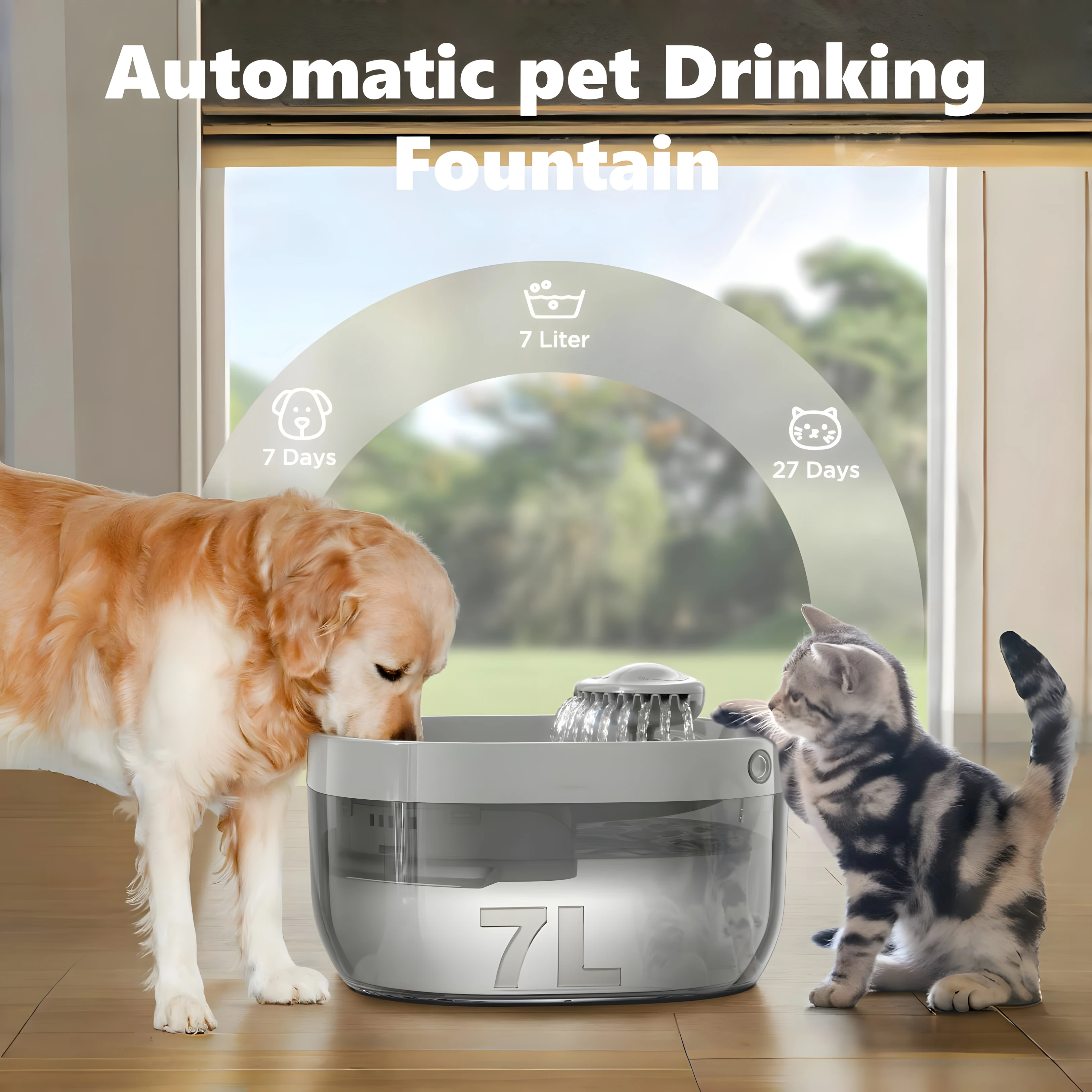 

New Spray Design Smart Pet Water Fountain 7L Large Capacity Automatic Safe Pump Circulated Multi Water Dispenser For Dog/Cat