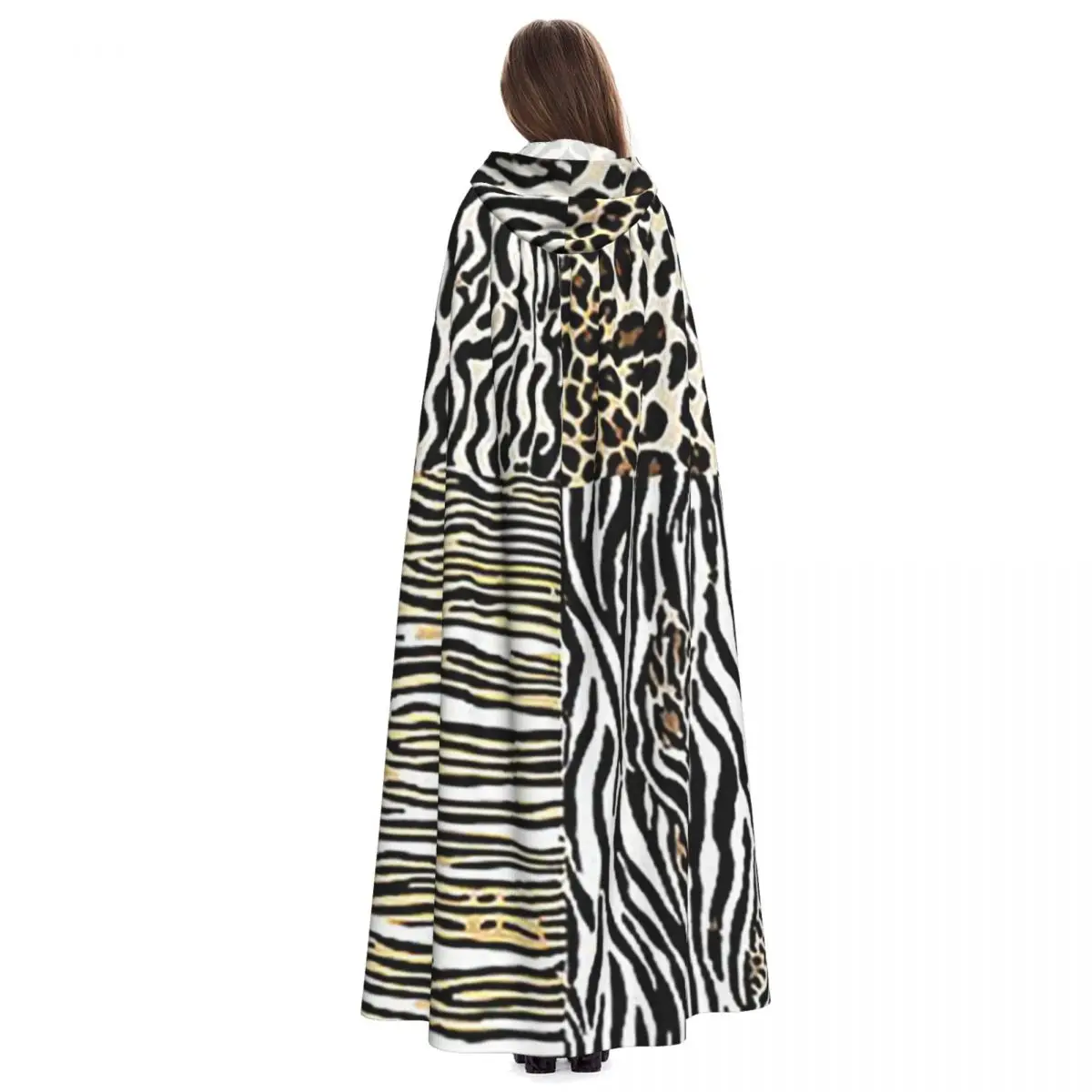 アニマルプリントコンボロングフード付きマント魔女中世衣装コスプレケープハロウィンコート大人ユニセックス