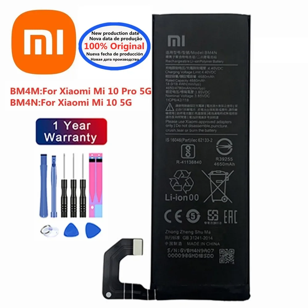 

New High Quality Xiao mi Original Battery BM4N For Xiaomi Mi 10 Mi10 / Mi 10 Pro 10Pro 5G Version BM4M Phone Battery + Tools