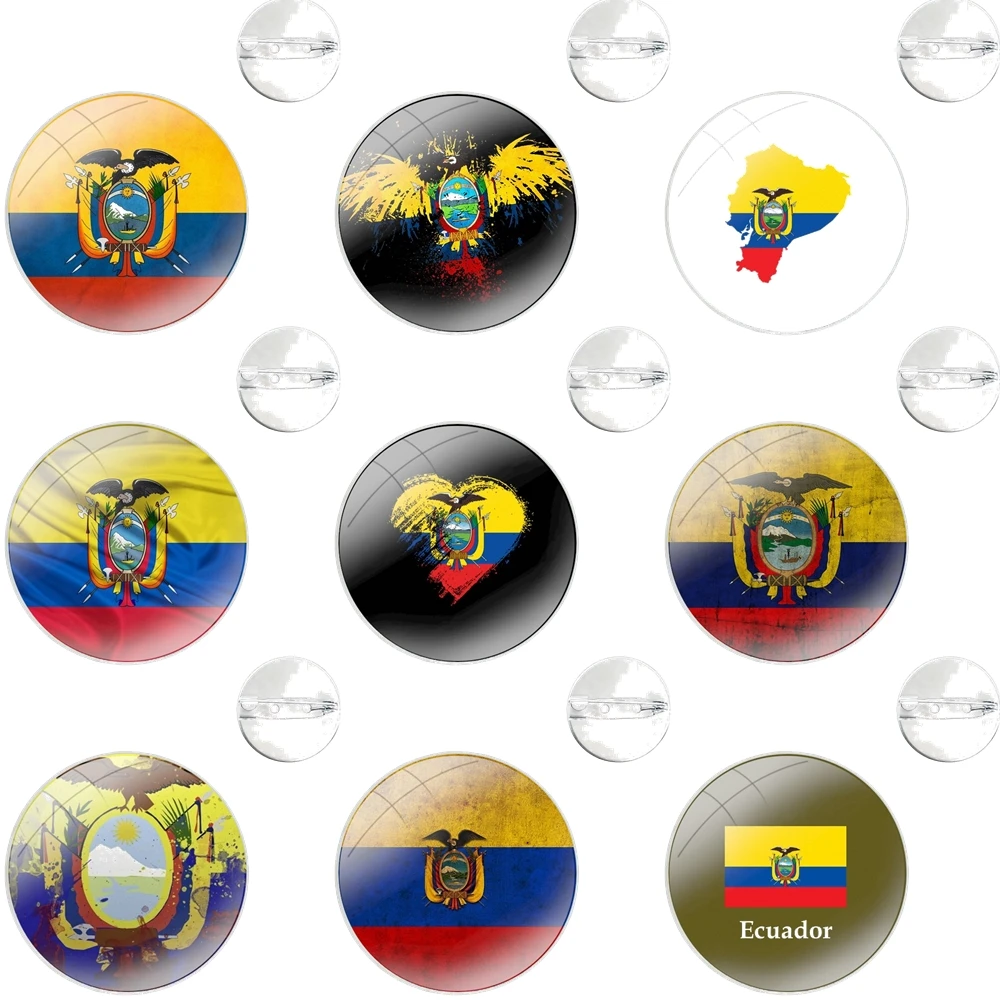 Glass Dome Brooches Shirt Lapel Bag Cute Badge Pins For Clothes Hat Accessories Ecuador Flag