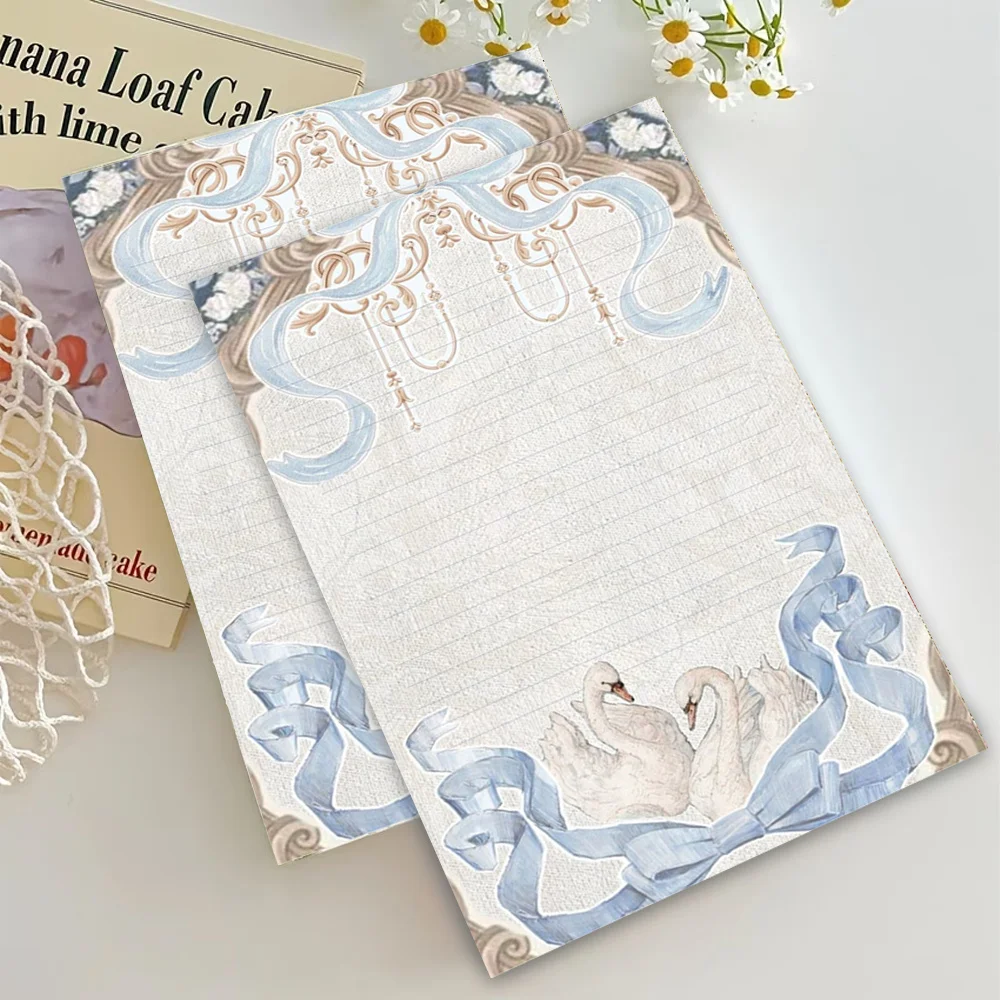 30 sheets. B5 vintage blue swan stationery paper, watercolor style letter paper, tearable notepad, suitable for writing letters