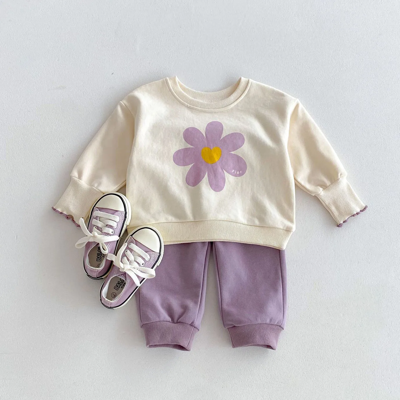 1-4T Autumn Flower Girls Clothes Set Toddler Kid Cotton Clothing Long Sleeve Sweatshirt Set Long Sleeve Top Pant Suit